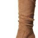 DREAM PAIRS Women's Knee-High Boots, Comfortable Chunky Block Heel Pointed Toe Pull On Side Zipper Suede Slouch Riding Boots (7.5, Camel)