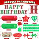 Red Green Happy Birthday Balloons Decorations Christmas Birthday Balloon Letters Banner with 6 Pcs Star Balloons Artificial Rose Petal 24 Flameless LED Candles for Room Hotel Party Supplies