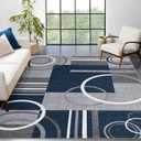 RUGSREAL 10x13 Rugs for Living Room Washable Rug Abstract Circles Rug Contemporary Modern Area Rugs Stain Resistant Low Pile Throw Carpet for Bedroom Home Decor, Navy