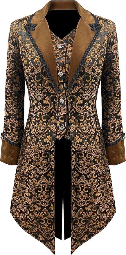 Women's Steampunk Jacket Victorian Gothic Medieval Vintage Tailcoat (Large, Yellow)