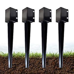 ARIFARO 4x4 Fence Post Anchor Ground Spike, 24 Inch Heavy Duty Powder Coated Metal Post Anchor for Mailbox, Fence & Garden Posts, Fits 3.5" x 3.5" Actual Post, Black, Pack of 4
