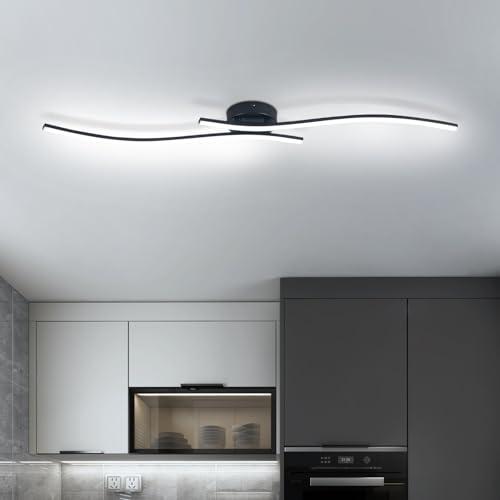 HLILCEH 28W Linear Ceiling Light Black Modern LED Ceiling Light Fixture 6000K Aluminum 39.37Inch Long Ceiling Lamp for Hallway, Kitchen, Bedroom, Dining Room