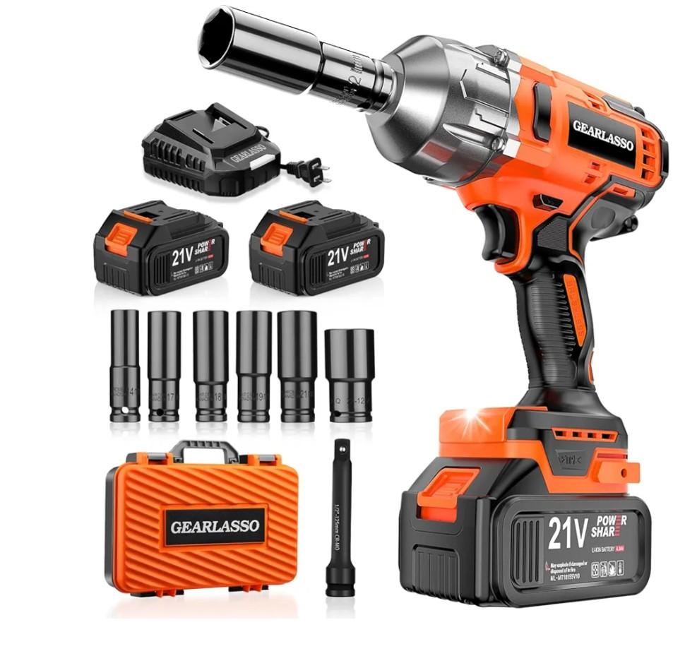 1300N.m(960Ft-lbs) Cordless Impact Wrench 1/2" Brushless High Torque Impact Wrench with 2x 4.0Ah Batteries, 6 Sockets, Charger, Extension Bar for Car, RV, Truck Wheel Lug Nuts