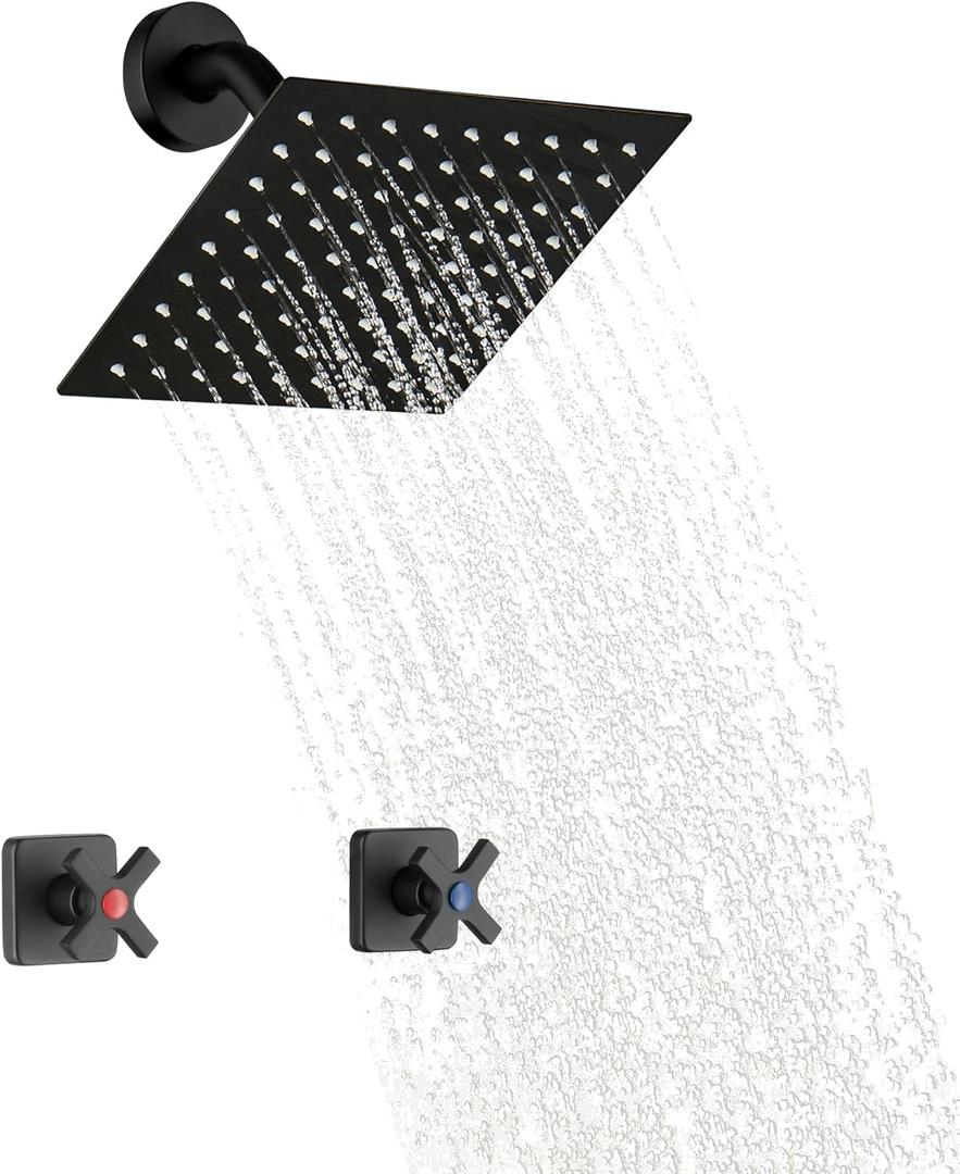 2 Handle Shower Faucet Set, Matte Black Two Handle Shower Faucet Set 2 Knobs Wall Mounted, Shower Faucets Sets Complete