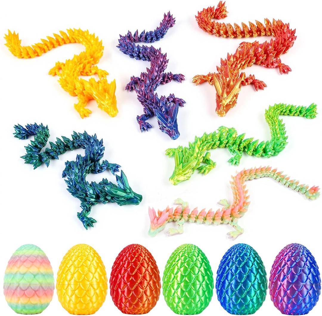 VivaNova 6 Pack Easter Dragon Eggs, Prefilled Easter Eggs with Large 9-Inch Articulated Dragons Inside, Reusable Easter Basket Stuffers, Egg Hunt Fillers & Party Favors for Kids, Teens & Adults