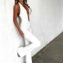 Raruxxin Women Sexy See Through Lace Jumpsuit Sleeveless Backless Cut Out Skinny Long Romper Sheer One Piece Outfit Clubwear (White, L)