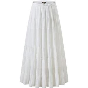 NASHALYLY Women's Chiffon Elastic High Waist Pleated A-Line Flared Maxi Skirts