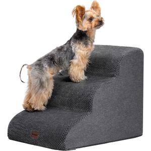 Dog Stairs for Couch Sofa and Chair, 3-Step Dog Steps for Small Dogs and Cats, Non-Slip Indoor Pet Step, Dark Grey