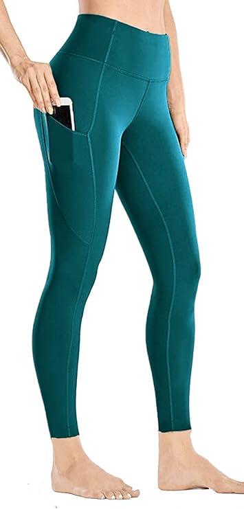 Yoga Pants with Pockets for Women  Leggings with Pockets High Waisted Tummy Control Non SeeThrough Workout Pants Pine Green Size S