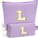 Travel Makeup Bag Organizer - Travel Essentials, Initial Travel Toiletry Bag with Zipper | Small Makeup Bag for Purse Cute Purple Stuff Birthday Gifts for Women Mom Daughter, Purple Letter L
