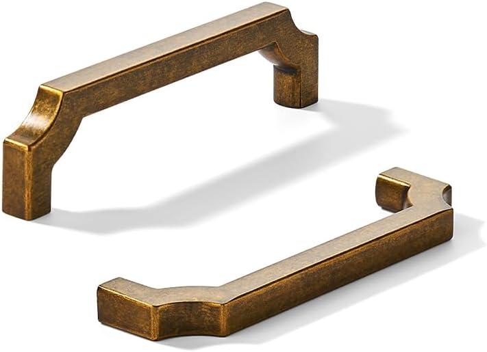 khtumeware 2-Pack 3-1/2 Inch Square Antique Brass Cabinet Pulls, Solid Zinc Alloy Heavy-Duty Handles for Kitchen/Bathroom Cabinets, Drawers & Cupboards (3-1/2 Inch Center to Center)