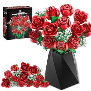 Sopu Red Rose Bouquet Building Set, 960PCS Roses Artificial Flowers Botanical Collection for Dinner Table Home Decor, Gift for Mothers Day Mom Birthday Gifts Flower Home Decor