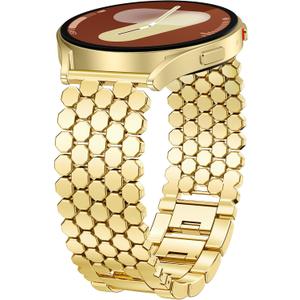 Minyee Compatible with Samsung Galaxy Watch 7 6 5 4 FE 40mm 44mm/Watch 6 Classic 43mm 47mm/Watch 5 Pro 45mm Bands for Women, 20mm Dressy Metal Gold Chain Honeycomb Luxury Chic Link Bracelet Strap