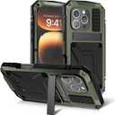 Metal Case for iPhone 16 Pro Aluminum Military Grade Rugged Case with Metal Stand Screen Protector Drop Tested Shockproof Dustproof Full Cover case for Man (Green)