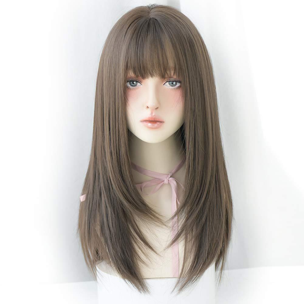 Long Cold Brown Hair Wig for Women Natural Synthetic High Density Wigs With Air Bangs Party Cosplay Use Hair Wig (22inch Cold brown)