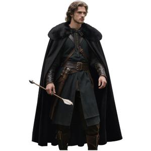 Joukavor Renaissance Velvet Cape with Viking Fur Collar for Men Halloween Cosplay (Black)