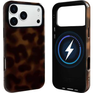 NITITOP Compatible with iPhone 17 Pro Case Magnetic Compatible with MagSafe Cute Leopard Amber Aesthetic Tortoise Design for Women Men Girls Soft TPU Shockproof Protective Cover - Brown