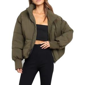 Gihuo Womens Winter Cropped Puffer Jacket Coat Short Warm Quilted Jacket 2026 (Large, Green)
