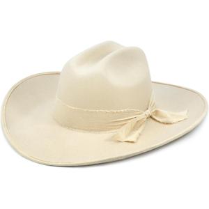 Keilin Cowgirl Hat Brushed Cowboy Hat for Women and Men Customizable Felt Western Hat with Shapeable Wide Brim (Large-X-Large, Cream White)