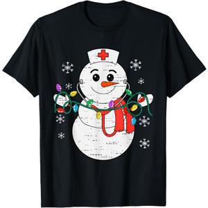 Snowman Nurse Christmas Stethoscope Xmas Scrub Top Women T-Shirt M, 2 PC