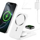 Compatible MagSafe 3 in 1 Wireless Charging Station for Apple, Magnetic Foldable Charger Stand for iPhone 17/16/15/14/13/12 Pro Max, Apple Watch Ultra/Series & AirPods Pro Fast Charging Dock