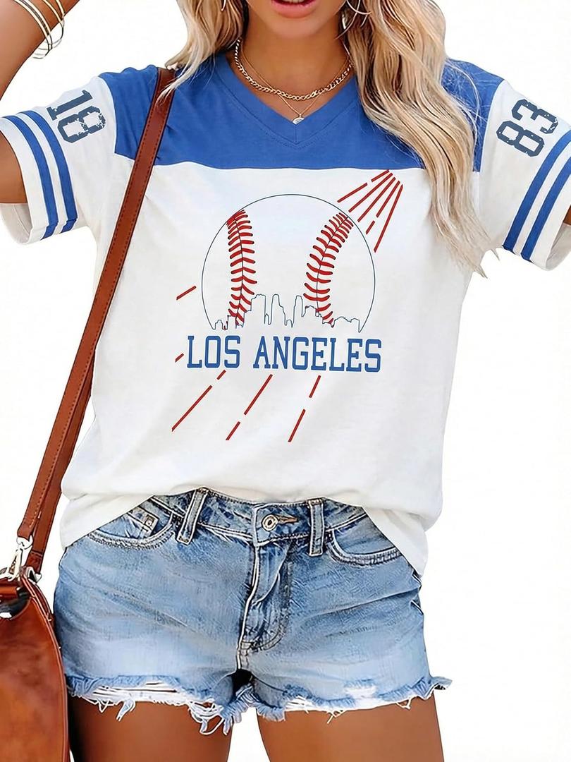 Baseball Shirt Women Ballgame Game Day Shirt Baseball Team Fan Outfits Gift Casual Baseball V Neck Short Sleeve Tops Size M