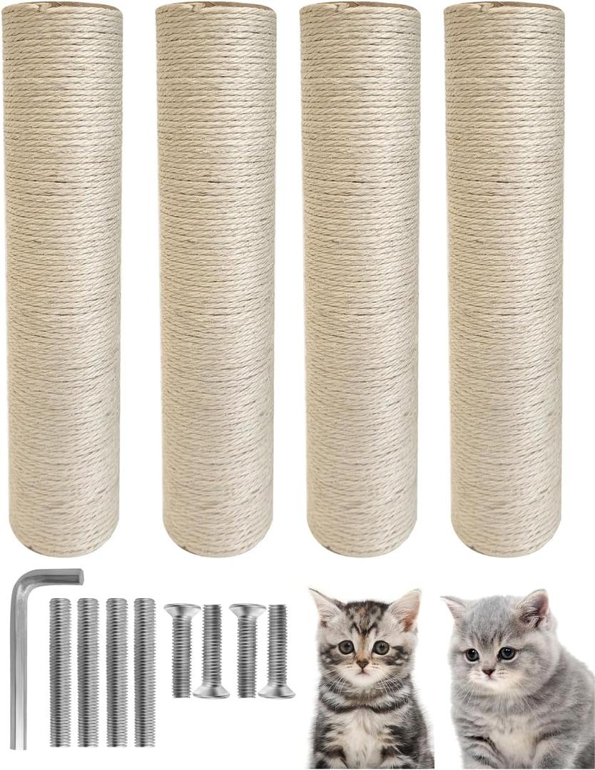 TIMHAKA Cat Scratching Post Replacement, 4 PCS 15.7 inch Sisal Pole Cat Tree Replacement Posts, Refill Sisal Rope Scratcher Posts for Indoor Tree Tower, Scratch Post Replacement for Refurbishment
