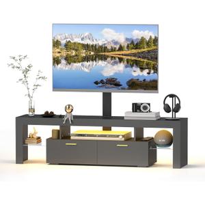 Redkey Modern TV Stand with Mount - TV Console with 2AC Outlets - Television Stands with RGB Led Light for 75 Inch TVs - Double Cabinet - 40Adjustable Amplitude - Black