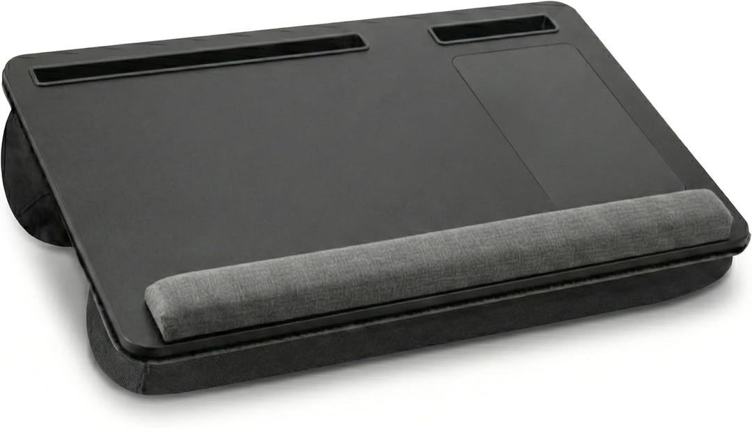 Lap Desk with Soft Cushion Portable Laptop Desk for Bed, Couch & Home Office, Removable Mouse Pad & Anti-Slip Strip for 17 inch Laptop (Large, Wood and Black) (Black)