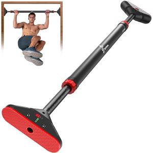 Pull Up Bar for Doorway: Sportneer Strength Training Pull-up Bars without Screw - Adjustable Width Locking Mechanism Chin Up Bar, Thickened Steel Max Limit 440 lbs Upper Body Fitness Pullup Bars for Home (Black-Red)