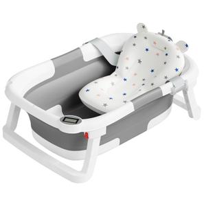 Collapsible Baby Bathtub,Baby Bath Tub with Soft Cushion & Thermometer,Baby Bathtub Newborn to Toddler 0-36 Months,Portable Travel Baby Tub (Gray)