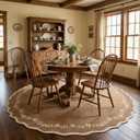 GarveeHome Scalloped Round Area Rugs 8ft for Living Room, Large Solid Brown Washable Circle Rug Soft Non Slip Floral Print Floor Mat Carpet Indoor Thin Rug for Bedroom Dining Room Playroom Nursery