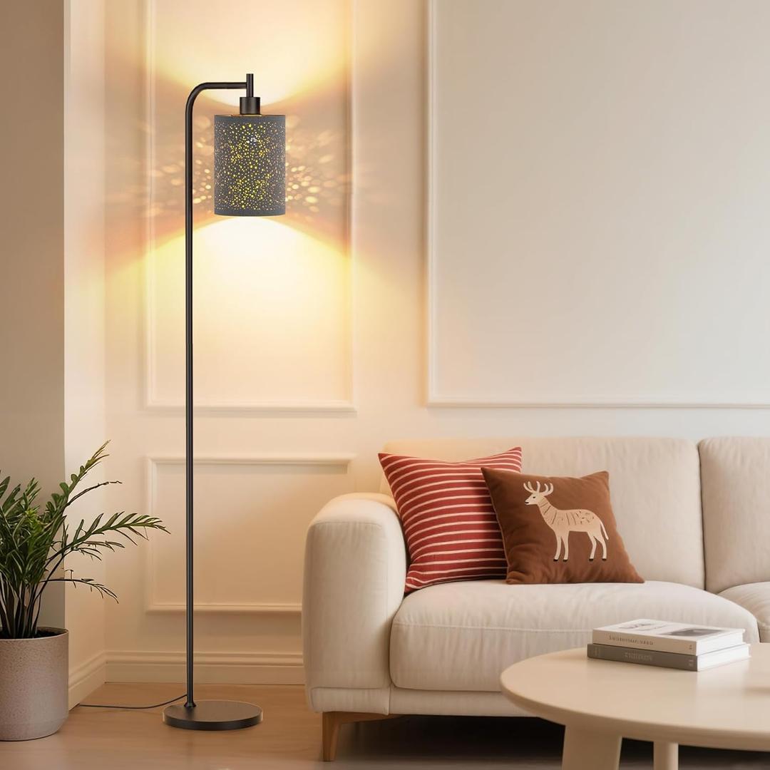 Floor Lamp with Linen Shade, Dimmable Tall Standing Lamp with Remote Control & 3 Color Temperatures, Modern Floor Lamps for Living Room Bedroom Office Corner, 9W LED Bulb Included (Starry Sky)