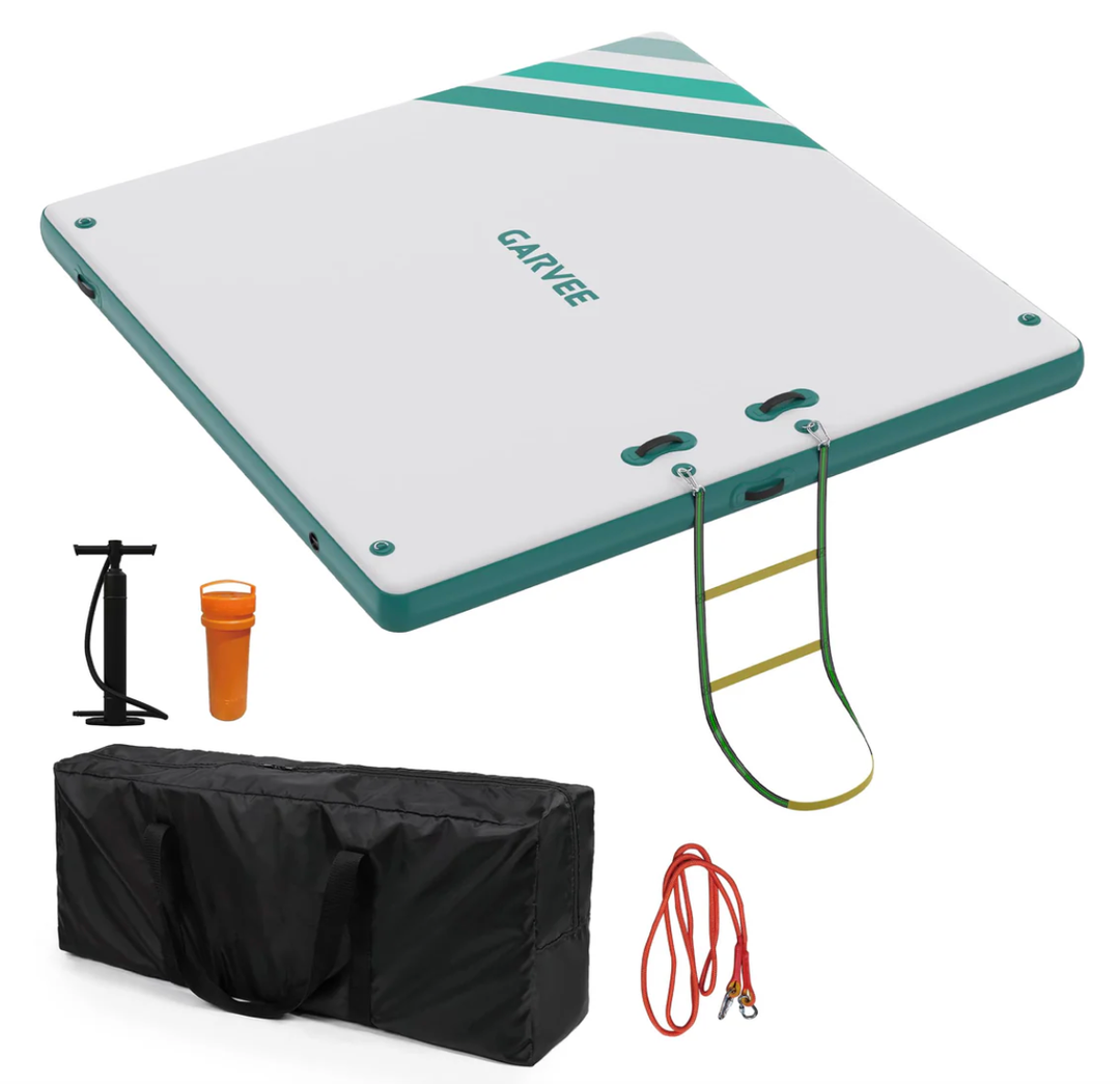 Garvee Inflatable Floating Dock Platform with Non-Slip Surface and Detachable Ladder, Marine-Grade PVC, Portable Carrying Bag, Multiple Sizes, Lake and Water Fun