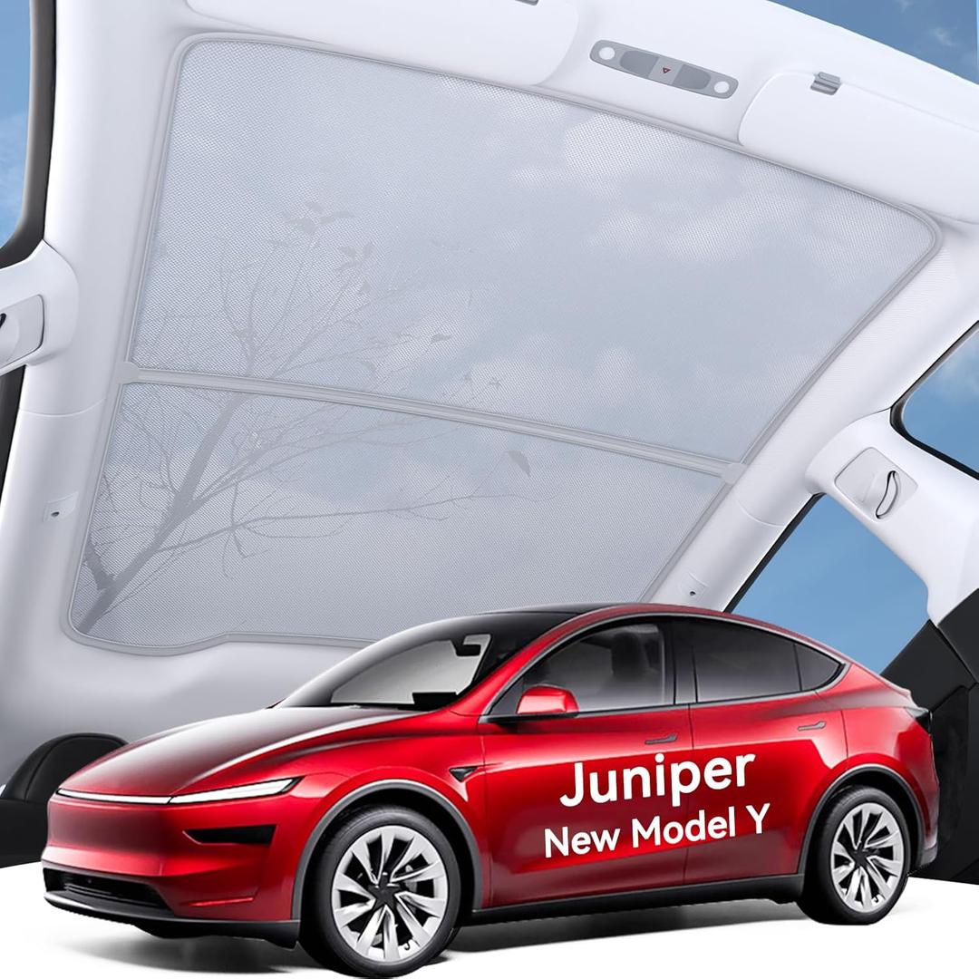 Upgraded Sunshade Roof for Tesla Model Y Juniper Accessories 2025 2026, Mesh Fabric& No-Sag & Magnetic Design Heat Insulation Class Roof Sun Shade for Tesla Model Y Accessories, Gray, 2PCS