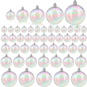 Shappy 50 Pcs Christmas Iridescent Ornaments Halloween, Transparent DIY Shatterproof Hanging Rainbow Ball Christmas Ornament 5 Different Sizes for Party, Wedding, Home Decor (Clear)