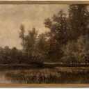 Framed Vintage Landscape Canvas Wall Art, Rustic Forest Lake Wall Decor Paintings, Retro Country Nature Pictures Prints Aesthetic Home Decor for Living Room Bedroom Office Farmhouse 8x10 inch