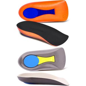 Plantar Fasciitis Inoles Heel Cup Arch Support InsertPORON Cushion - Made in USA Heel Pain, Heel Spurs, Flat Feet, Tendonitis, Shock Absorption (2pairs (Orange + Gray), Women 6-11.5 / Men 4.5-9.5)
