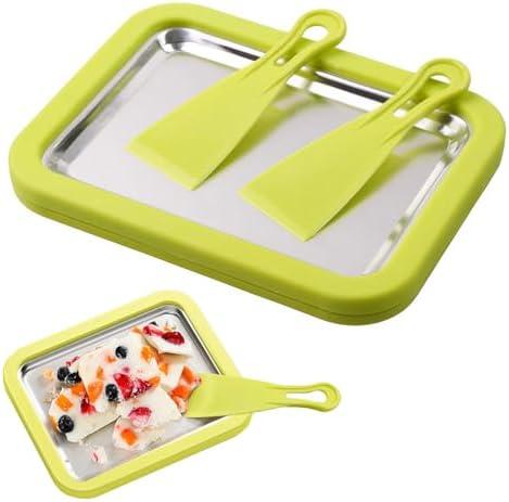 Rolled Ice Cream Maker, 2026 New At Home Rolled Ice Cream Kit, Stainless Steel Instant Freeze Plate with 2 Scrapers, DIY Rolled Ice Cream Tray for Families and Parties (Green)