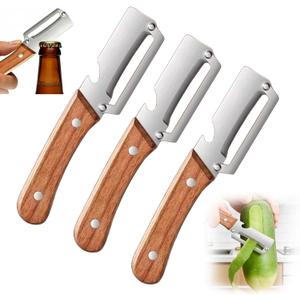 2026 New Vegetable Peeler With Wooden Handle,Vegetable Peeler,2-in-1Vegetable Peeler with Wooden Handle and Bottle Opener,Kitchen Gadgets Tool for Peeling Potato Carrot Veggie Peeler (3PC)