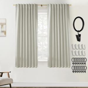 PANELSBURG 63 Inch Curtains 2 Panel Set,Blackout Back Tab Thermal Insulated Linen Room Darkening Curtains 63 Inches Long for Bedroom Living Room,Beige Oatmeal (Greige)