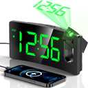 Projection Alarm Clock, Digital Clock with 180 Rotatable Projector, 3-Level Brightness Dimmer, Clear LED Display, USB Charger, Progressive Volume, 9mins Snooze,12/24H, Digital Alarm Clock for Bedroom (X-green Digit+green Projection)