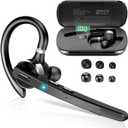 Bluetooth Headset, Wireless Bluetooth 5.3 Earpiece, 90Hrs Hands Free Headset with APTX HD Audio & Mute Button, Dual Noise Cancelling Mics, Single-Ear Headphone for Trucker/Business/Office/Gym (Grey)