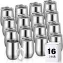 16 Pack Stainless Steel Wine Tumblers 12 oz Insulated Vacuum Wine Cup Set Double Wall Stainless Steel Stemless Mug Glasses for Coffee Soda Whiskey Outdoor Travel (Silver)