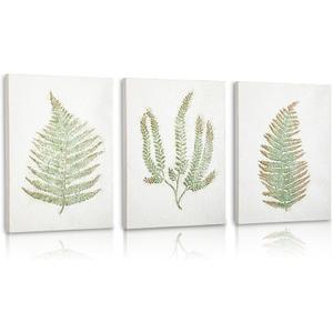 3 Pack White Wall Art Dcor Nature Fern Plant Metal Wall Art Minimalist Wall Art Rustic Nature Painting Gallery Wall Decor for Home Living Farmhouse Decoration (Type #4)