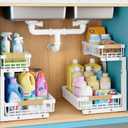 2 Packs Under Sink Organizer,Small Shelf for narrow spaces,2 Tiers Pull Out Under Cabinet Organizer,Adjustable Height,Slide Out Thickened Metal Under,White