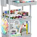 SUNALLY 3 Tier Rolling Cart with Drawer, Bathroom Storage Organizer with 2 Lockable Wheels, Multifunctional Rolling Storage Cart for Bathroom, Kitchen, Office, Craft, Makeup, Baby Essentials, Gray