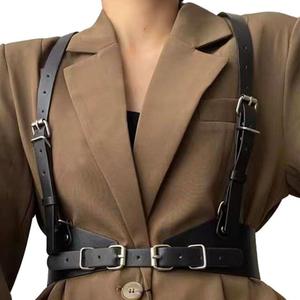 CLOACE Punk Waist Belt Gothic Black Leather Wide Waist Belts Elastic Cosplay Halloween Body Chain Accessory for Women
