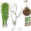 MUYG Crested Gecko Coconut Hide with Ladder,Reptile Natural Coco Shell Ladders Geckos Hideout Hut Lizards Hermit Habitat Leopard Gecko Terrarium Plant Accessories for Chameleon Snakes