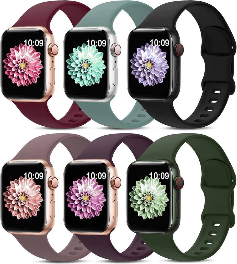 6 Pack Sport Bands Compatible with Apple Watch Band,Silicone Waterproof Strap for iWatch Apple Watch, Size: 38mm/40mm/41mm/42mm(series 11 10) Women Men